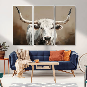 61423-MGV-CV-36X24-Longhorn Bull Wall Art – Rustic Western Texas Steer Canvas Print, Cowboy Farmhouse Decor for Living Room, Bedroom, Office or Ranch