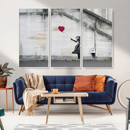 50559-MGV-CV-36X24-Banksy Girl with Balloon Wall Art – Famous Street Graffiti Canvas Print, Modern Urban Artwork for Living Room, Bedroom or Office