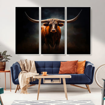 48896-MGV-FC-48X32-3P_White-Texas Longhorn Wall Art – Rustic Western Bull Canvas Print and Farmhouse Cattle Painting for Living Room, Ranch, or Office Decor .