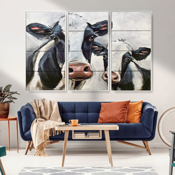 28934-MGV-CV-36X24-Farmhouse Cow Wall Art – Rustic Black and White Dairy Cattle Canvas Print, Country Barn Animal Painting for Kitchen, Living Room