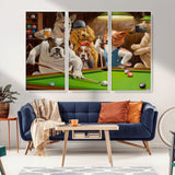34228-MGV-CV-36X24-Dogs Playing Pool Wall Art Canvas Print, Framed Funny Dog Art Picture Print, Dog Perfect Game Room Decor Artwork