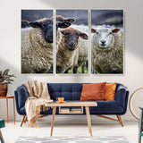 18418-MGV-FC-48X32-3P_White-Sheep Wall Art Canvas Print, Framed Farmhouse Sheep Art Picture Print, Sheep Herd Perfect Rustic Farmhouse Decor Artwork