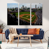 34859-MGV-FC-48X32-3P_White-Wrigley Field Wall Art Canvas Print, Framed Chicago Cubs Stadium Art Picture Print, Wrigley Stadium Field Perfect Sport Room Decor