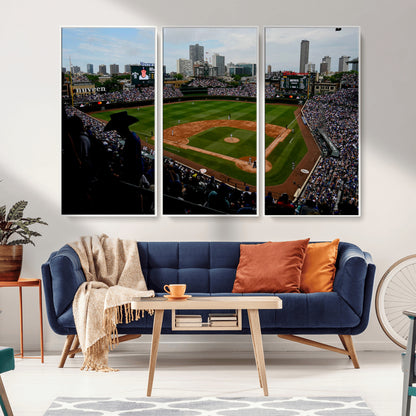 34859-MGV-FC-48X32-3P_White-Wrigley Field Wall Art Canvas Print, Framed Chicago Cubs Stadium Art Picture Print, Wrigley Stadium Field Perfect Sport Room Decor