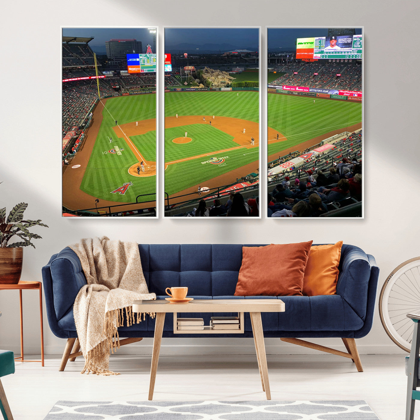 93707-MGV-FC-48X32-3P_White-Los Angeles Stadium Wall Art Canvas Print, Framed Angel Stadium Field Art Picture Print, Anaheim Stadium Perfect Sports Room Decor