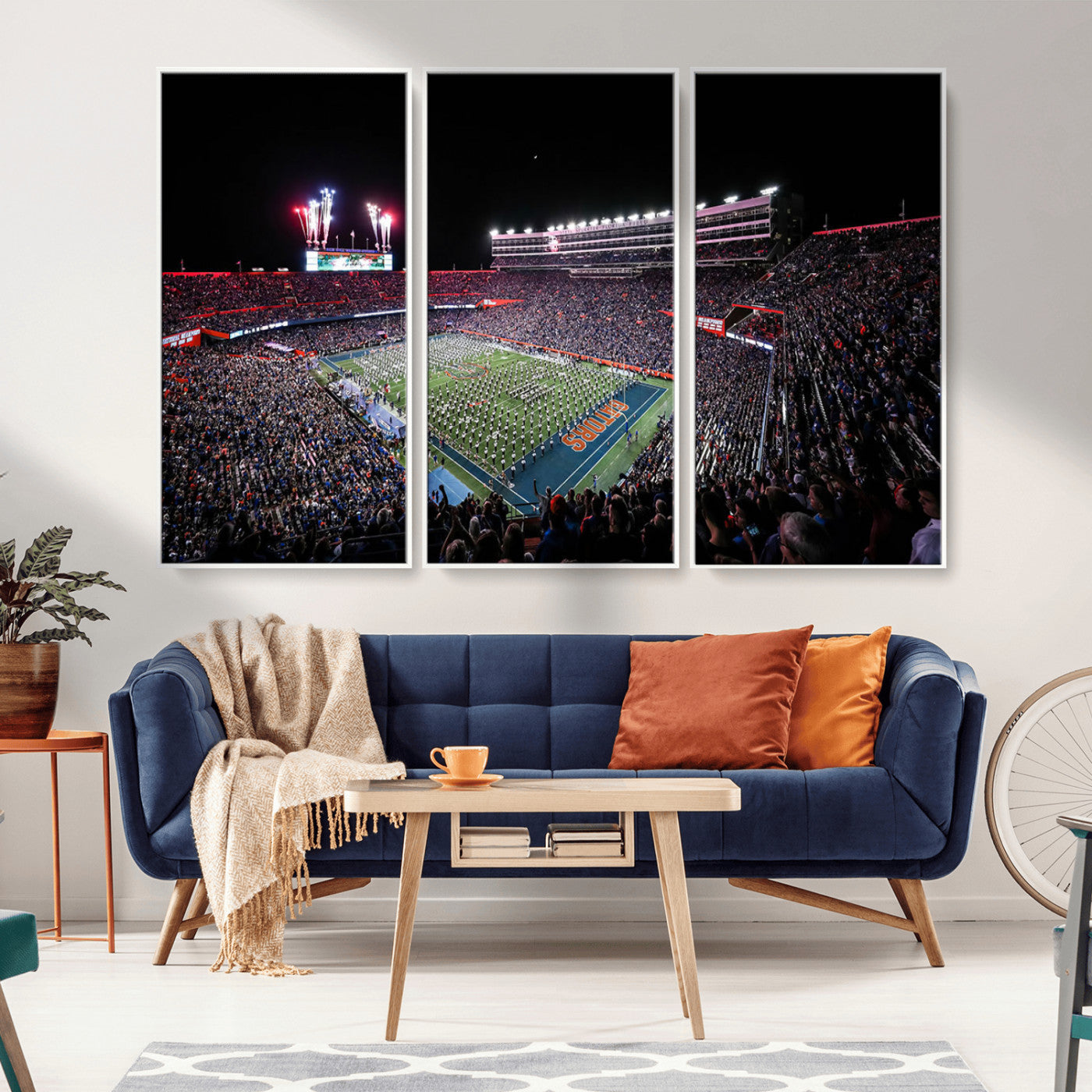 46899-MGV-FC-48X32-3P_White-Ben Hill Griffin Stadium Wall Art Canvas Print, Framed Football Stadium Art Picture Print, Florida Football Stadium Perfect Sport