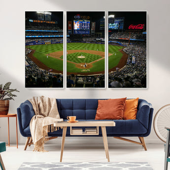 25148-MGV-FC-48X32-3P_White-Baseball Stadium Wall Art – Canvas Print Night Game Packed Crowd Bright Lights Sports Photography, Dynamic Decor for Game Room,