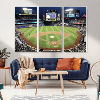 87666-MGV-FC-48X32-3P_White-City Field Stadium Wall Art Canvas Print, Framed New York Stadium Art Picture Print, Citi Field Stadium Perfect Sport Room Decor