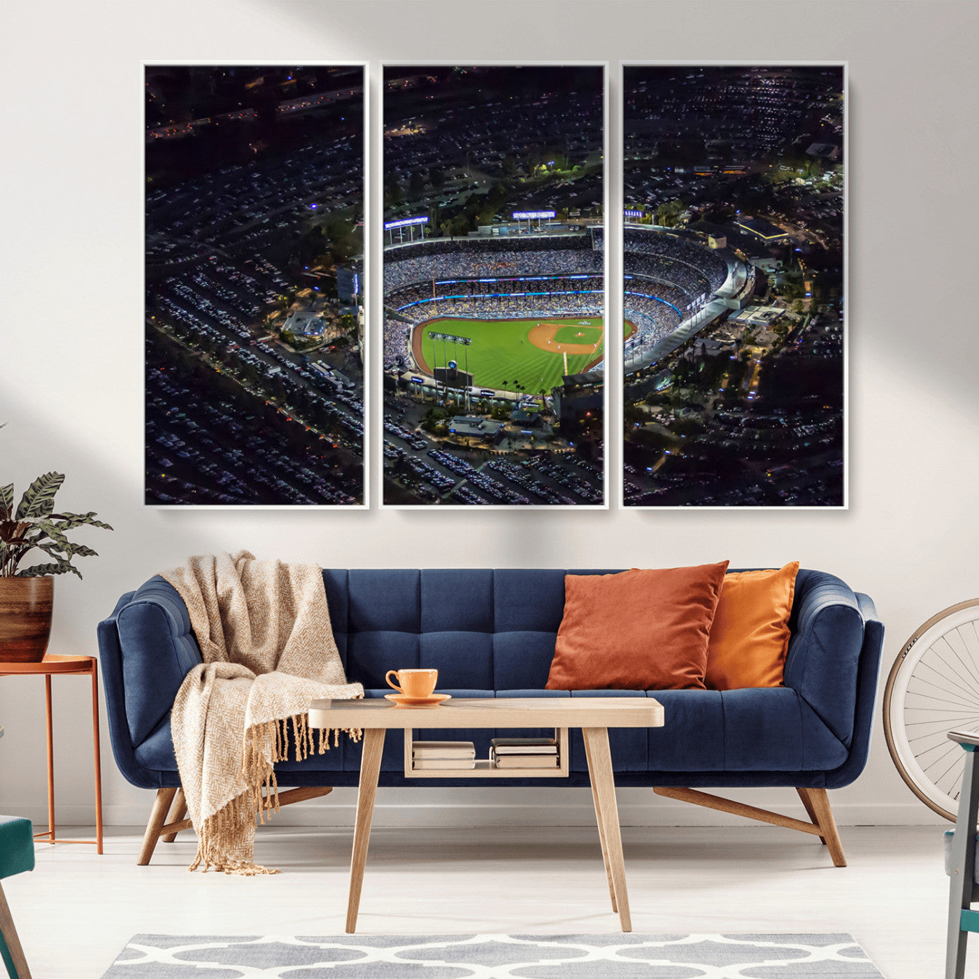 16515-MGV-FC-48X32-3P_White-Dodgers Stadium Wall Art Canvas Print, Framed Baseball Stadium Art Picture Print, Dodgers Field Perfect Sport Room Decor Artwork