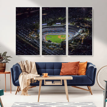 16515-MGV-FC-48X32-3P_White-Dodgers Stadium Wall Art Canvas Print, Framed Baseball Stadium Art Picture Print, Dodgers Field Perfect Sport Room Decor Artwork
