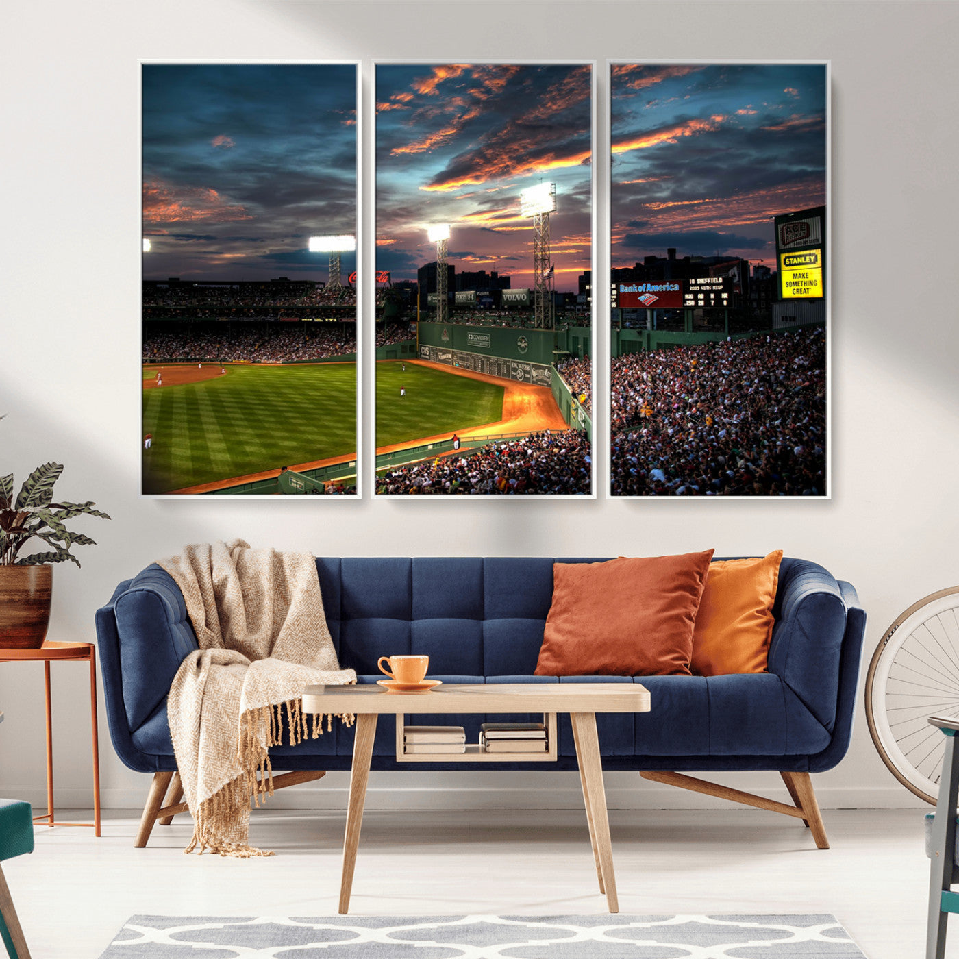 66781-MGV-FC-48X32-3P_White-Baseball Stadium Wall Art – Canvas Print Evening Game Field Packed Crowd Sunset Sky Sports Photography, Dynamic Decor for Game