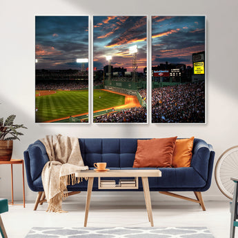 66781-MGV-FC-48X32-3P_White-Baseball Stadium Wall Art – Canvas Print Evening Game Field Packed Crowd Sunset Sky Sports Photography, Dynamic Decor for Game