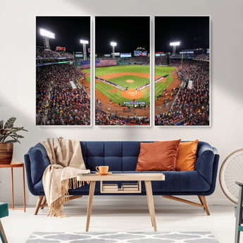 47365-MGV-CV-36X24-Fenway Park Stadium Wall Art Canvas Print, Framed Boston Baseball Stadium Art Picture Print, MLB Stadium Field Perfect Sport Room