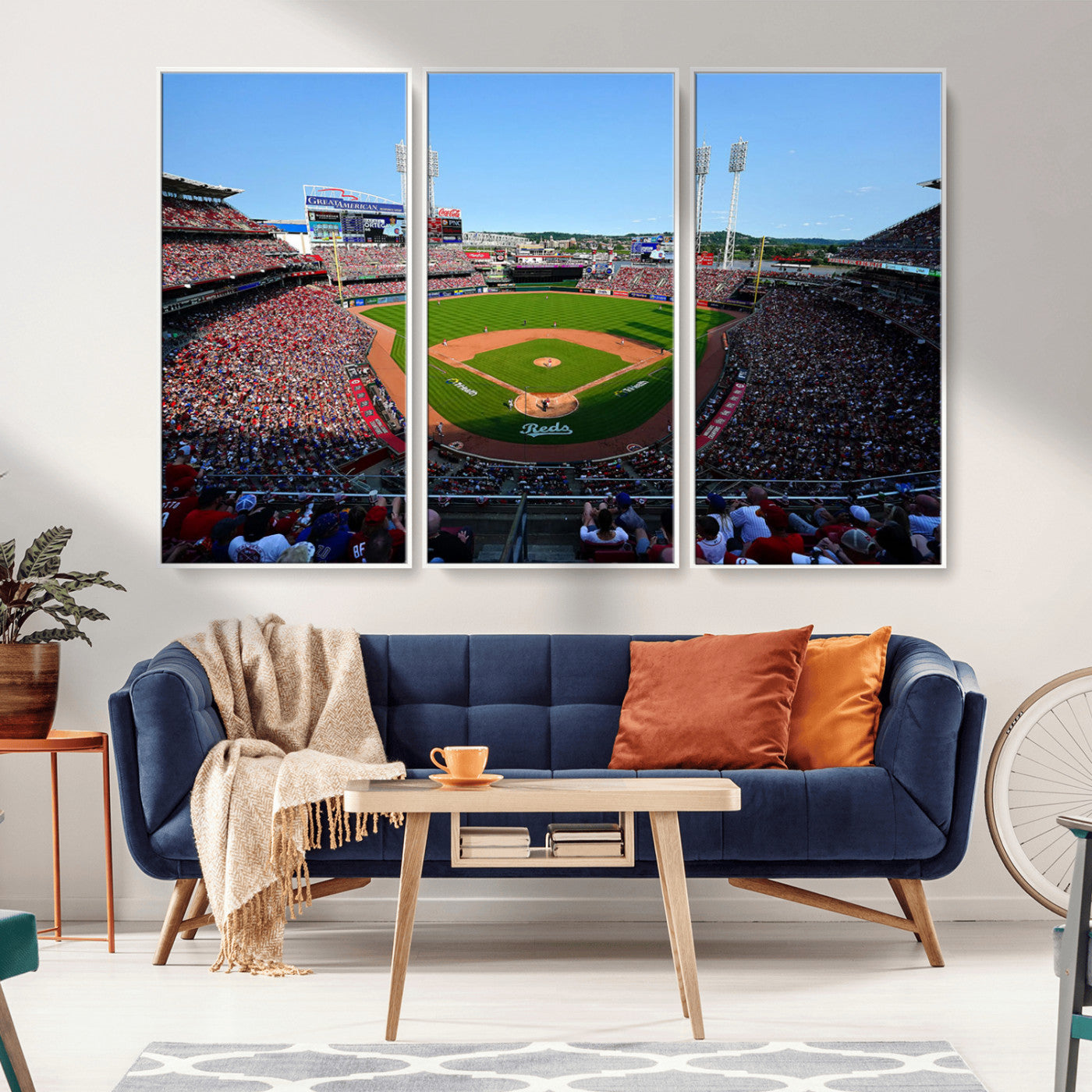 90998-MGV-CV-36X24-Baseball Stadium Wall Art – Canvas Print Day Game Field Packed Crowd Bright Blue Sky Sports Photography, Classic Decor for Game