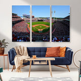 90998-MGV-CV-36X24-Baseball Stadium Wall Art – Canvas Print Day Game Field Packed Crowd Bright Blue Sky Sports Photography, Classic Decor for Game