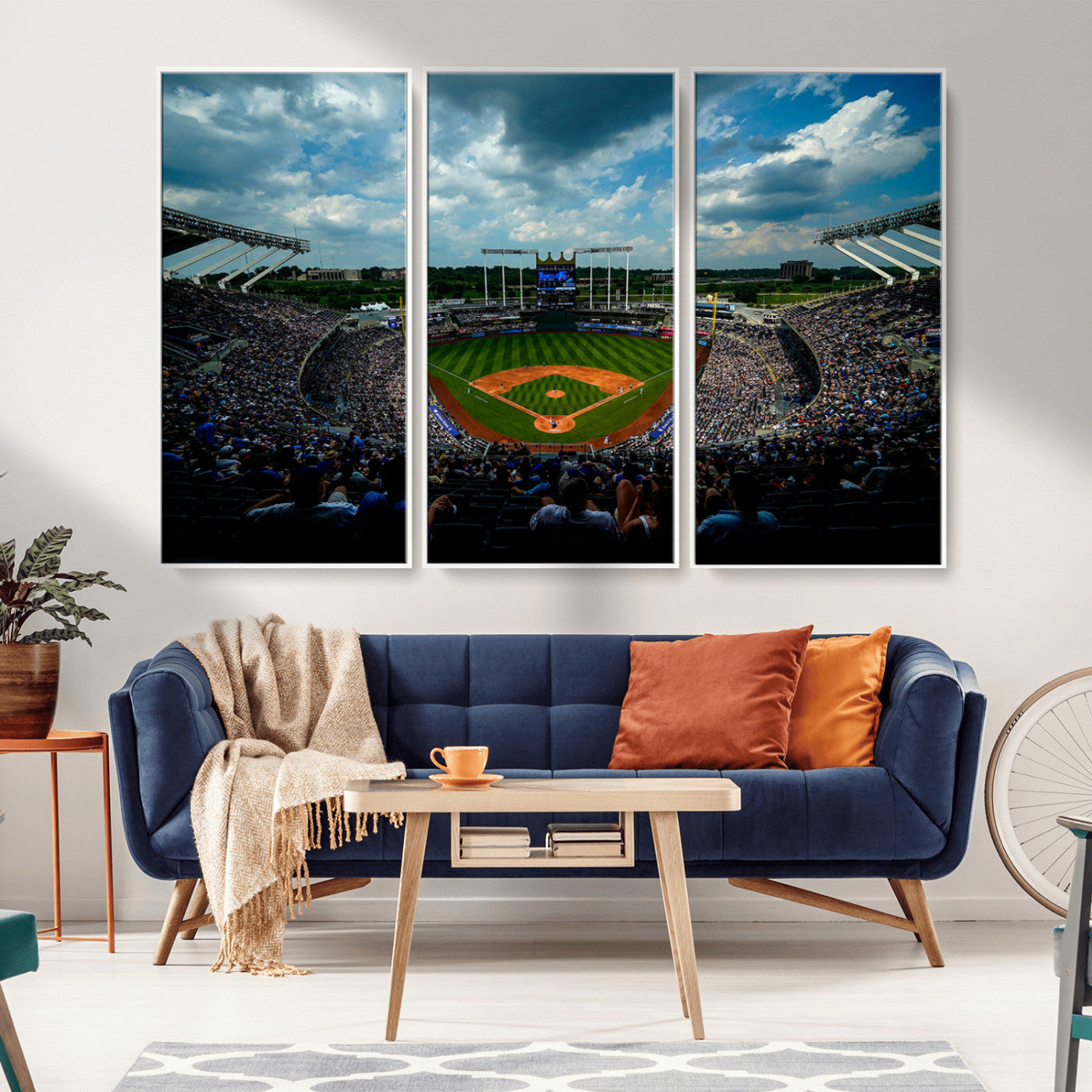 37127-MGV-CV-36X24-Kauffman Stadium Wall Art Canvas Print, Framed Kansas City Royals Field Art Picture Print, Baseball Stadium Perfect Sport Room