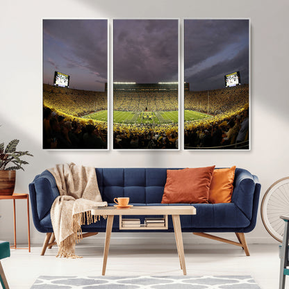 72404-MGV-FC-48X32-3P_White-Michigan Wolverine Stadium Wall Art Canvas Print, Framed Michigan Stadium Art Picture Print, Football Stadium Perfect Sport Room