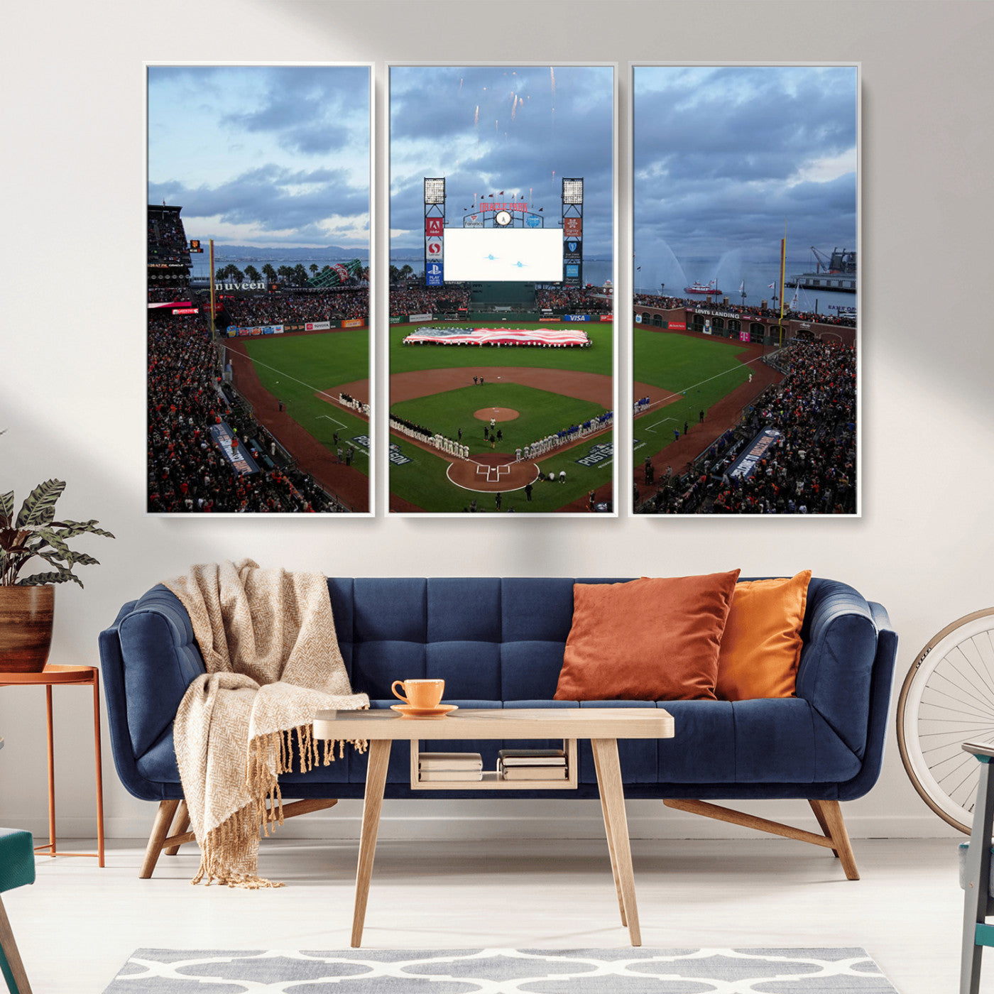 44631-MGV-CV-36X24-Oracle Park Stadium Wall Art Canvas Print, Framed San Francisco Giants Art Picture Print, Giants Stadium Field Perfect Sports Room