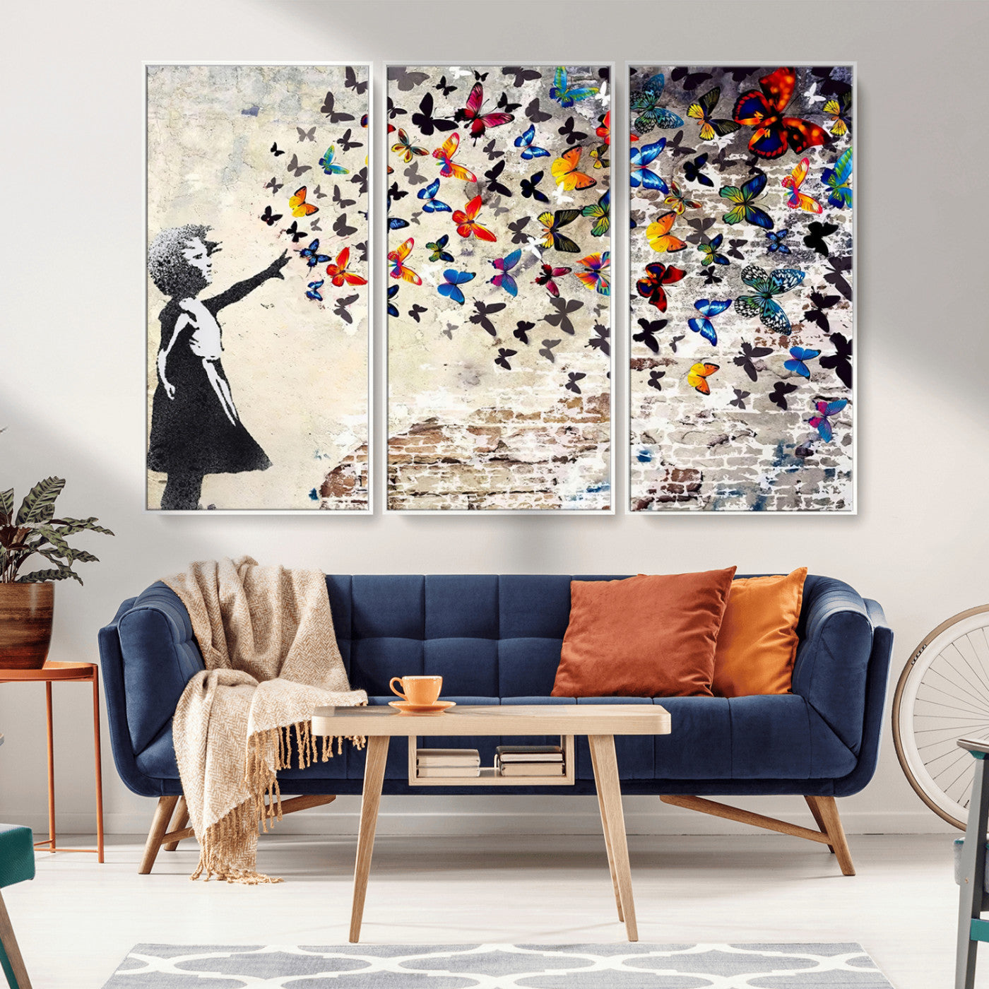 97895-MGV-CV-36X24-Girl with Butterflies Wall Art – Colorful Street Art Style Canvas Print, Modern Graffiti-Inspired Butterfly Artwork for Living