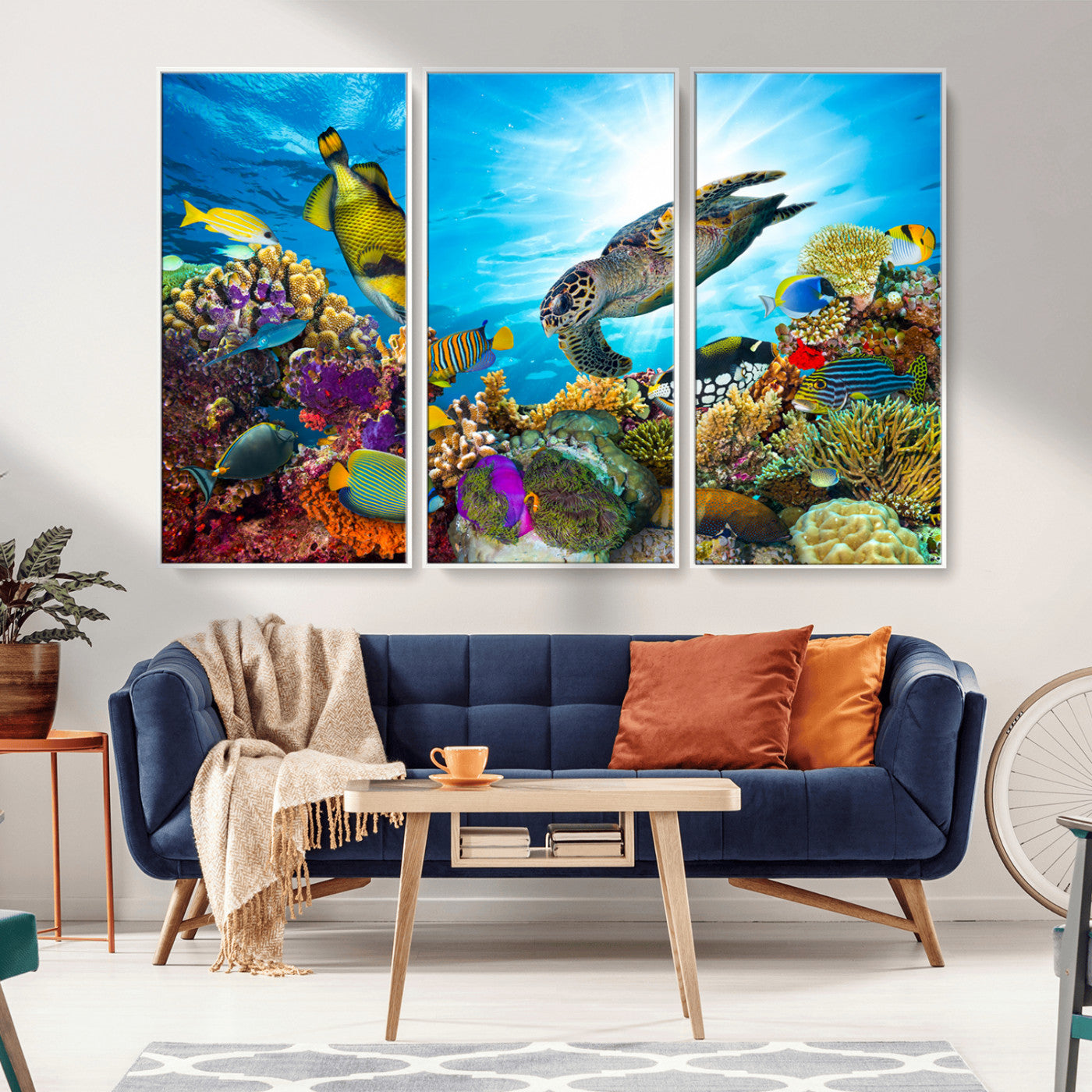 44772-MGV-CV-36X24-Underwater Sea Turtle Wall Art – Vibrant Coral Reef and Tropical Fish Canvas Print, Ocean Marine Life Decor for Living Room,