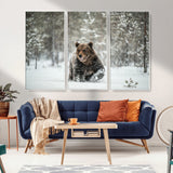 43350-MGV-CV-36X24-Wild Bear in Snow Wall Art – Majestic Wildlife Photography Print, Winter Forest Nature Decor for Cabin, Lodge, Rustic Home,