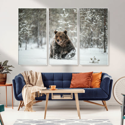 43350-MGV-CV-36X24-Wild Bear in Snow Wall Art – Majestic Wildlife Photography Print, Winter Forest Nature Decor for Cabin, Lodge, Rustic Home,