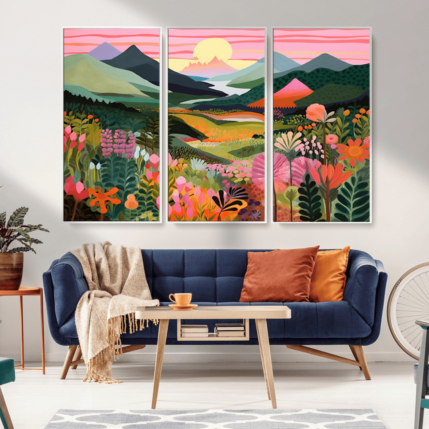 99638-MGV-CV-36X24-Sunset Meadow Wall Art – Panoramic Mountain Landscape with Wildflowers Canvas Print, Vibrant Nature Decor for Living Room, Bedroom
