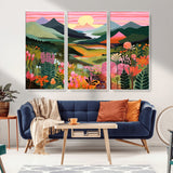 99638-MGV-CV-36X24-Sunset Meadow Wall Art – Panoramic Mountain Landscape with Wildflowers Canvas Print, Vibrant Nature Decor for Living Room, Bedroom