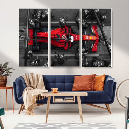 99356-MGV-CV-36X24-Ferrari Pit Stop Wall Art – Formula 1 Racing Car Canvas Print, Red Speed Machine Motorsport Decor for Office, Garage, Man Cave or