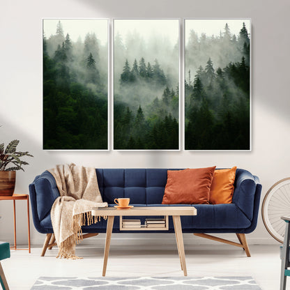 167720496-MGV-CV-36X24-Misty Forest Wall Art – Serene Evergreen Trees Canvas Print, Foggy Mountain Nature Landscape Decor for Bedroom, Living Room or