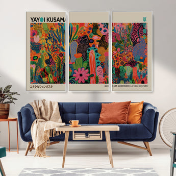 40791-MGV-CV-36X24-Kusama Inspired Wall Art – Vibrant Abstract Floral Jungle Canvas Print, Bold Pop Art Botanical Decor for Living Room, Bedroom, or