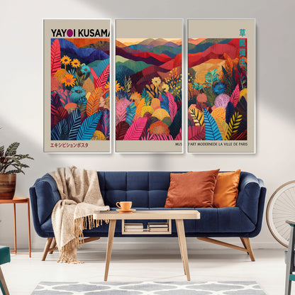 70959-MGV-CV-36X24-Yayoi Kusama Inspired Wall Art – Bold Floral Landscape Canvas Print, Vibrant Modern Abstract Poster for Living Room, Bedroom, or