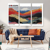 14839-MGV-CV-36X24-Yayoi Kusama Wall Art – Panoramic Mountain & River Canvas Print, Modern Abstract Japanese Landscape Decor for Living Room or