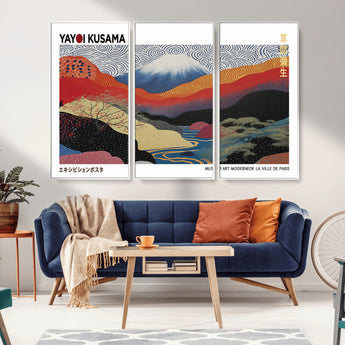 14839-MGV-CV-36X24-Yayoi Kusama Wall Art – Panoramic Mountain & River Canvas Print, Modern Abstract Japanese Landscape Decor for Living Room or