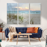 Test1001-MGV-CV-36X24-Coastal Beach Wall Art – Panoramic Ocean Waves and Sandy Dunes Canvas Print, Serene Seascape with Sea Oats for Relaxing Home or
