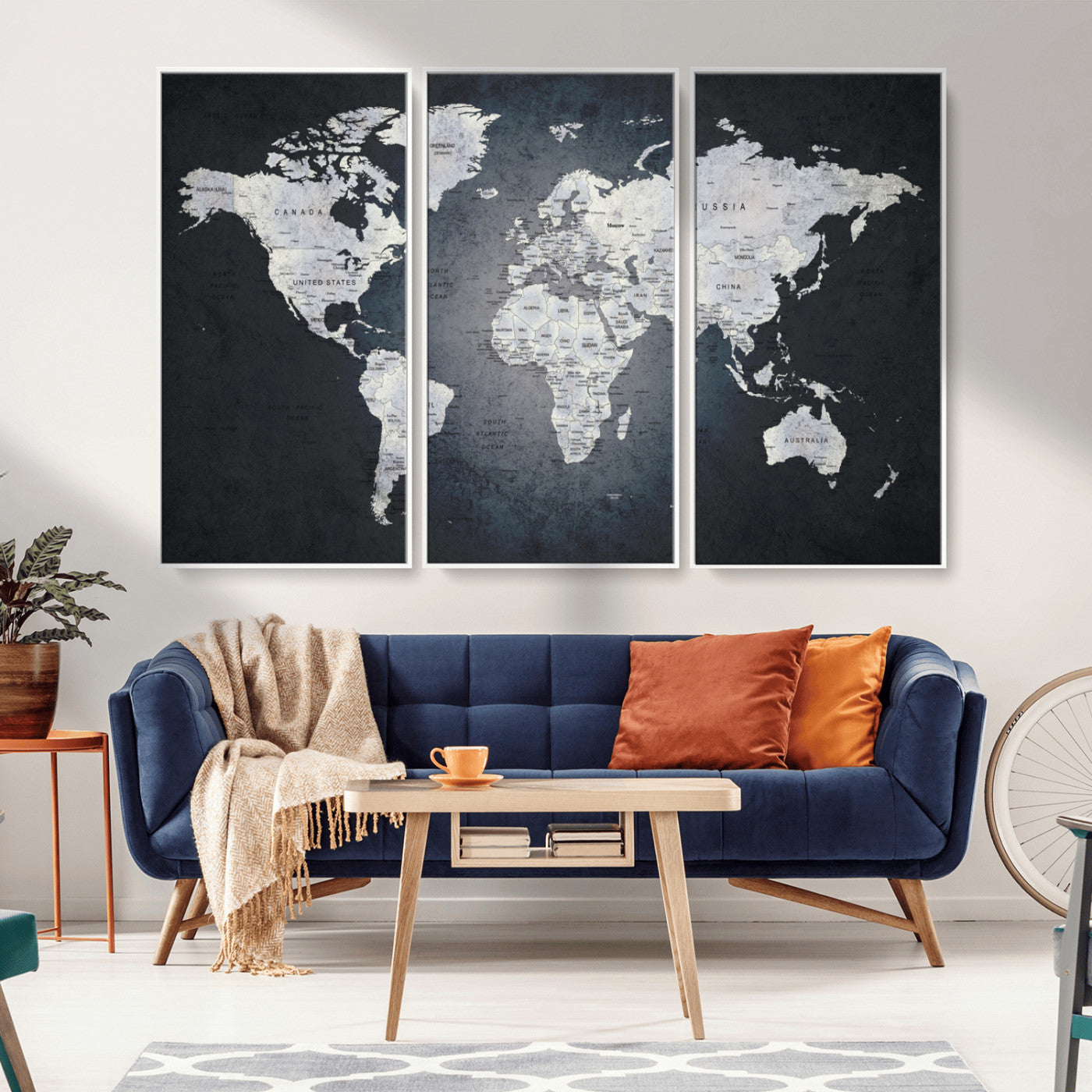 19124-MGV-CV-36X24-Modern World Map Wall Art – Black and White Canvas Print, Minimalist Global Map Decor for Office, Study, Bedroom or Living Room
