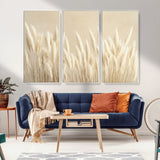 81444-MGV-FC-48X32-3P_White-Pampas Grass Wall Art Canvas Print, Framed Beige Pampas Grass Art Picture Print, Minimalist Beige Perfect Minimalist Nature Decor