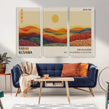 88180-MGV-FC-48X32-3P_White-Yayoi Kusama Landscape Wall Art – Abstract Dotted Mountain Canvas Print, Retro Sun Poster for Modern Living Room, Office or