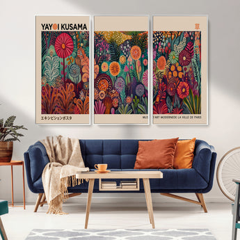 51280-MGV-FC-48X32-3P_White-Abstract Yayoi Kusama Wall Art Canvas Print, Framed Japanese Wabi Sabi Art Picture Print, Yayoi Kusama Perfect Abstract Modern