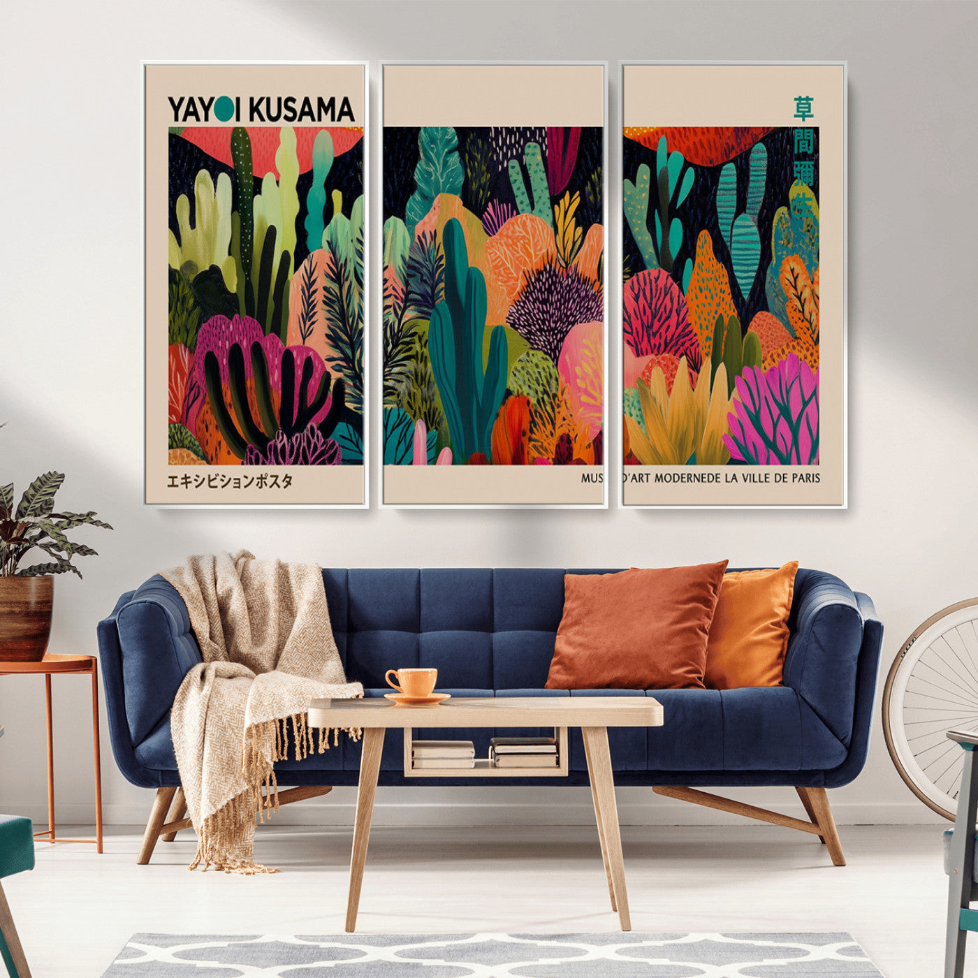 45711-MGV-FC-48X32-3P_White-Yayoi Kusama Wall Art Canvas Print, Framed Abstract Yayoi Kusama Art Picture Print, Japanese Wabi Sabi Perfect Modern Abstract