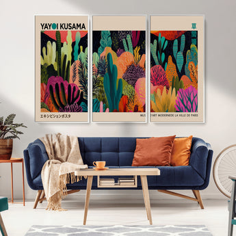 45711-MGV-FC-48X32-3P_White-Yayoi Kusama Wall Art Canvas Print, Framed Abstract Yayoi Kusama Art Picture Print, Japanese Wabi Sabi Perfect Modern Abstract