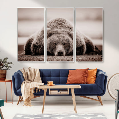 20611-MGV-CV-36X24-Grizzly Bear Wall Art – Majestic Wildlife Sepia Canvas Print, Rustic Nature Animal Artwork for Cabin, Lodge, Living Room, Bedroom,