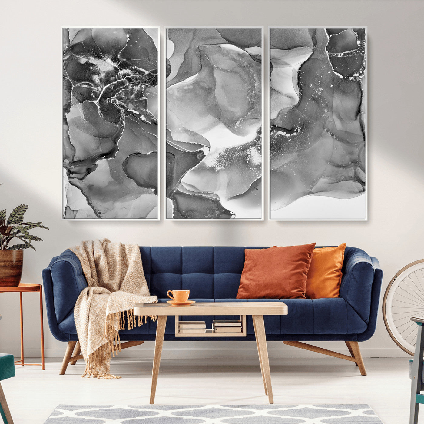 15911-MGV-CV-36X24-Black and White Abstract Wall Art – Modern Ink Swirl Canvas Print, Minimalist Contemporary Painting for Living Room, Bedroom,