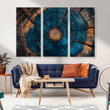 13398-MGV-CV-36X24-Tree Ring Wall Art – Abstract Wood Grain Canvas Print with Blue and Orange Accents, Rustic Nature Inspired Artwork for Living