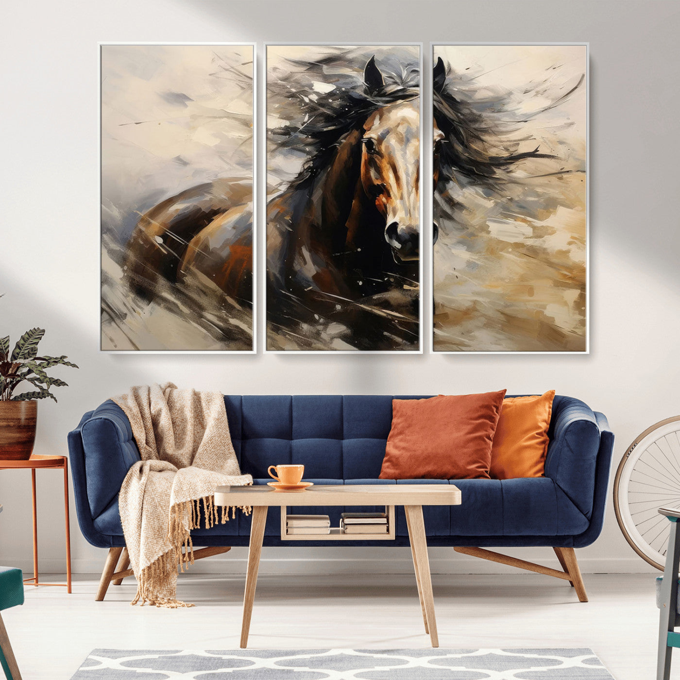 53001-MGV-CV-36X24-Wild Horse Wall Art – Majestic Stallion Canvas Print with Flowing Mane, Rustic Western Style Painting for Living Room, Office or
