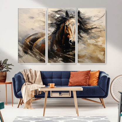 53001-MGV-CV-36X24-Wild Horse Wall Art – Majestic Stallion Canvas Print with Flowing Mane, Rustic Western Style Painting for Living Room, Office or