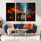 32816-MGV-CV-36X24-City Jazz Night Wall Art – Modern Abstract Urban Street Scene Canvas Print, Moody Music-Themed Decor for Living Room, Office, or