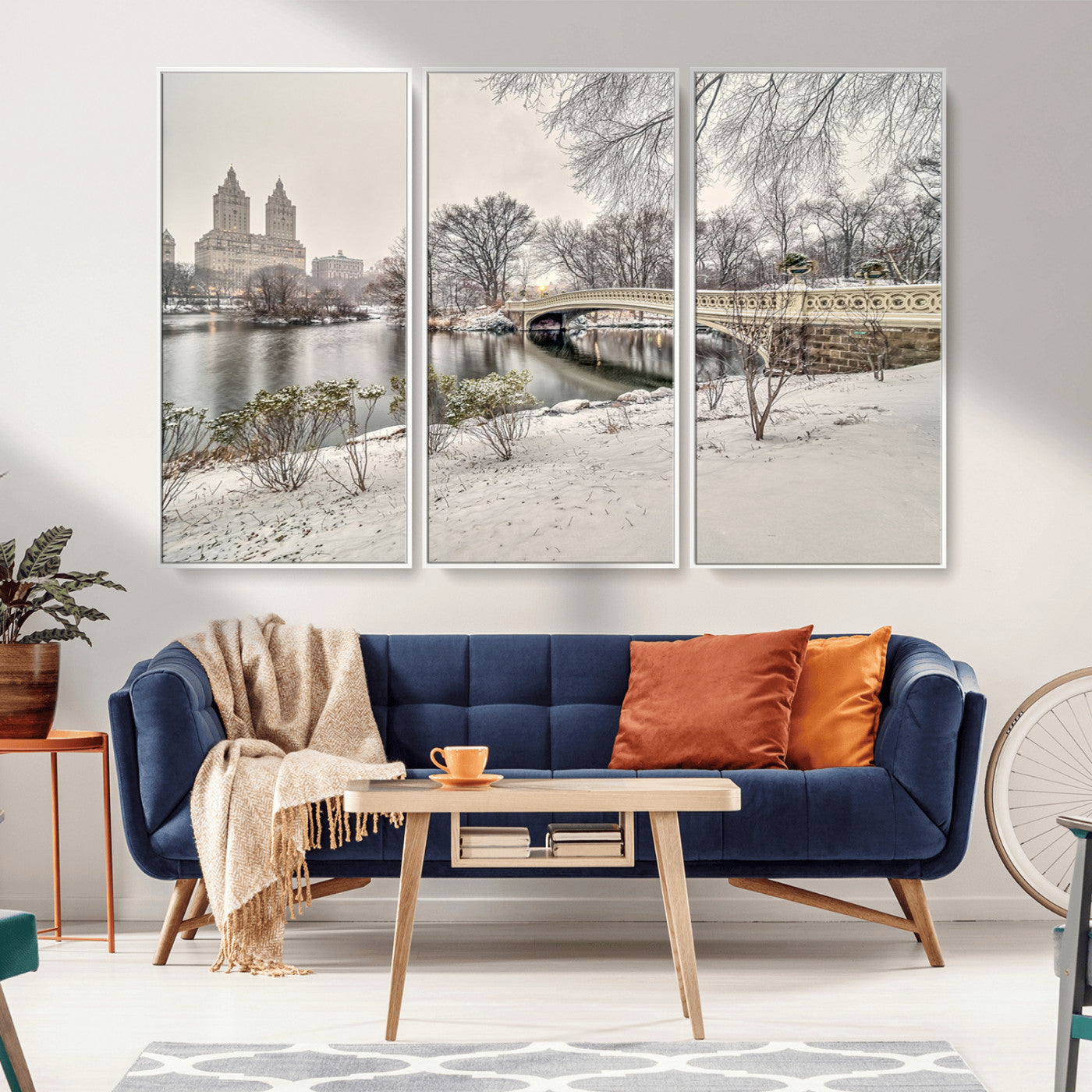 60292-MGV-CV-36X24-Central Park Winter Wall Art – Snowy Bow Bridge Canvas Print, Scenic New York City Landscape Photography for Living Room, Bedroom