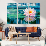 65933-MGV-CV-36X24-Pink Water Lily Wall Art – Lotus Flower Canvas Print with Reflection on Calm Water, Peaceful Botanical Artwork for Living Room,