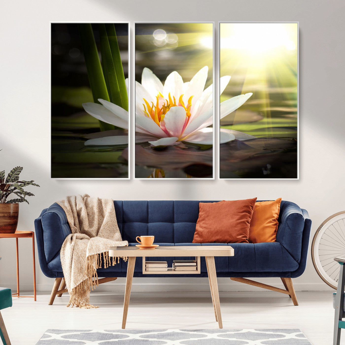60352-MGV-CV-36X24-White Water Lily Wall Art – Lotus Flower Canvas Print with Sunlight Reflection, Peaceful Botanical Artwork for Living Room,